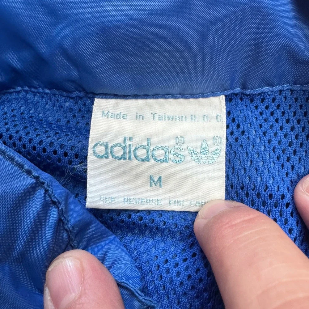 Vintage Adidas Men's Medium Full Zip Hooded Windbreaker Hidden Hood Jacket Blue